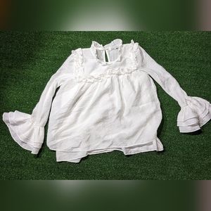 English Factory size Medium linen blend ruffled sleeve chest and ruffle smock